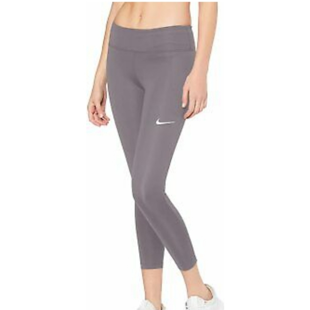 Nike Gray Cropped Athletic Leggings with White Swoosh